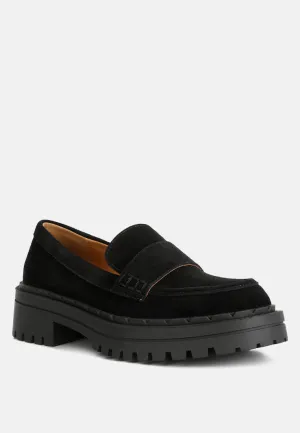 Honora Suede Chunky Loafers In Black