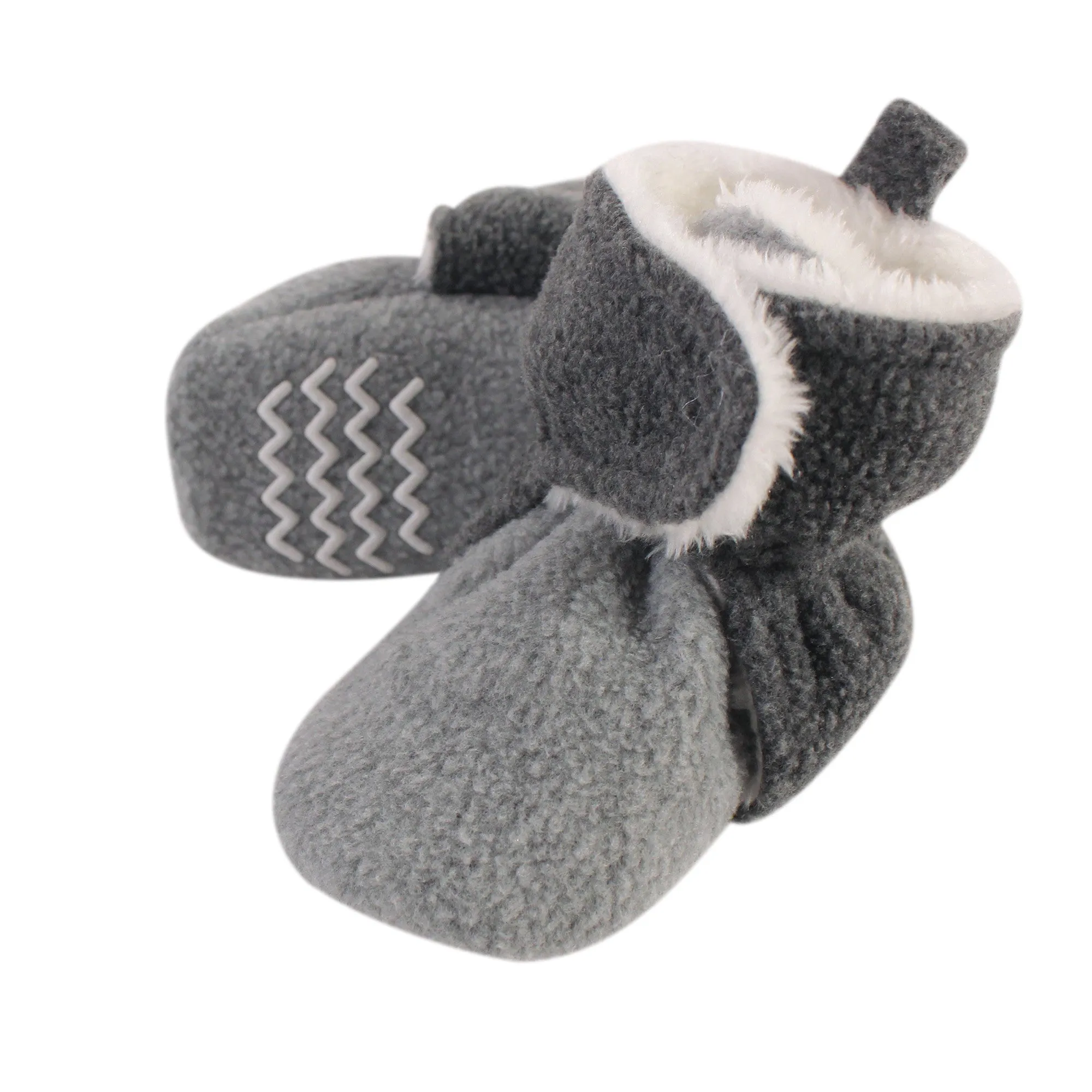 Hudson Baby Cozy Fleece and Sherpa Booties, Heather Charcoal Heather Gray