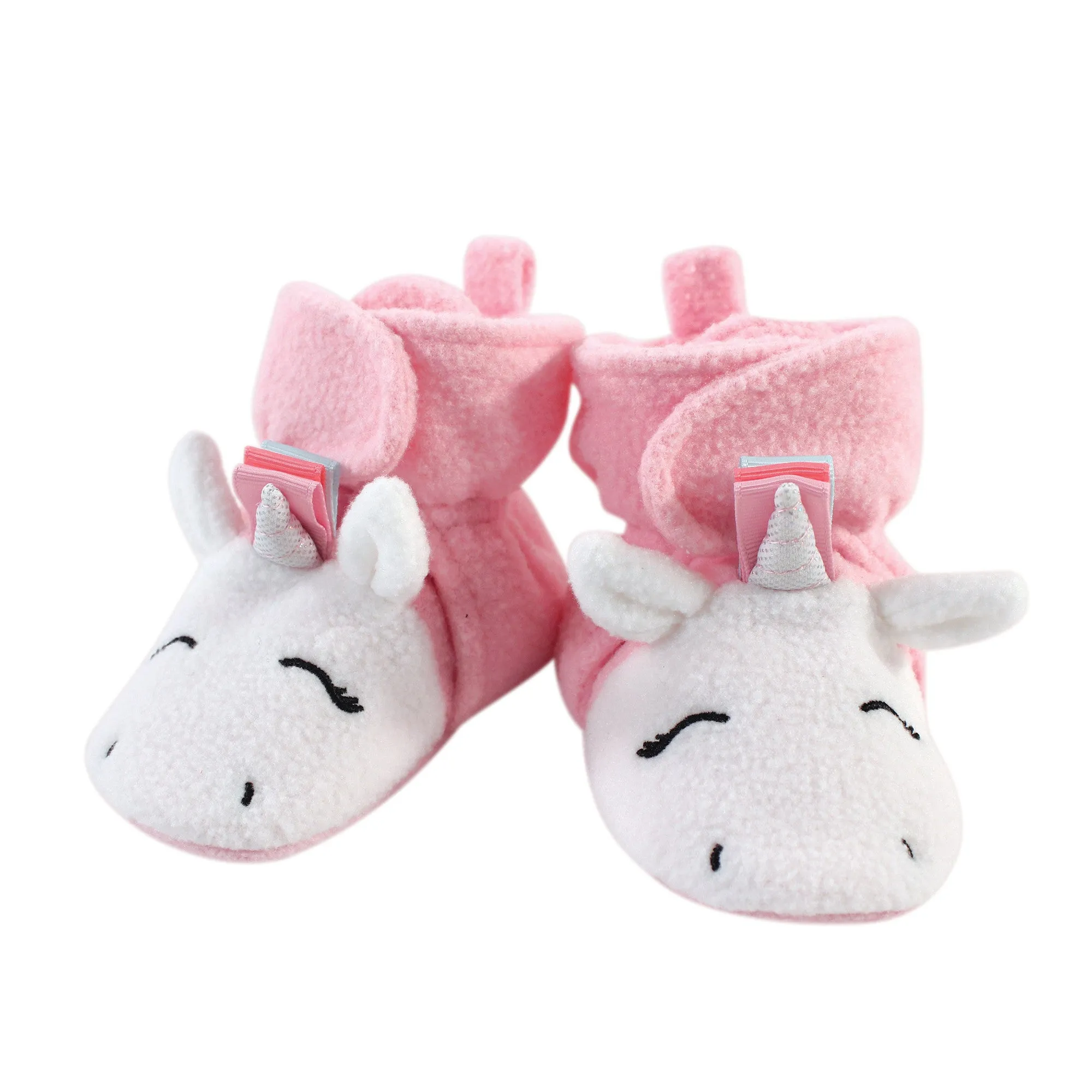 Hudson Baby Cozy Fleece Booties, Pink Rainbow Unicorn