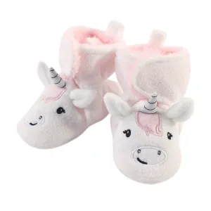 Hudson Baby Cozy Fleece Booties, Silver White Unicorn