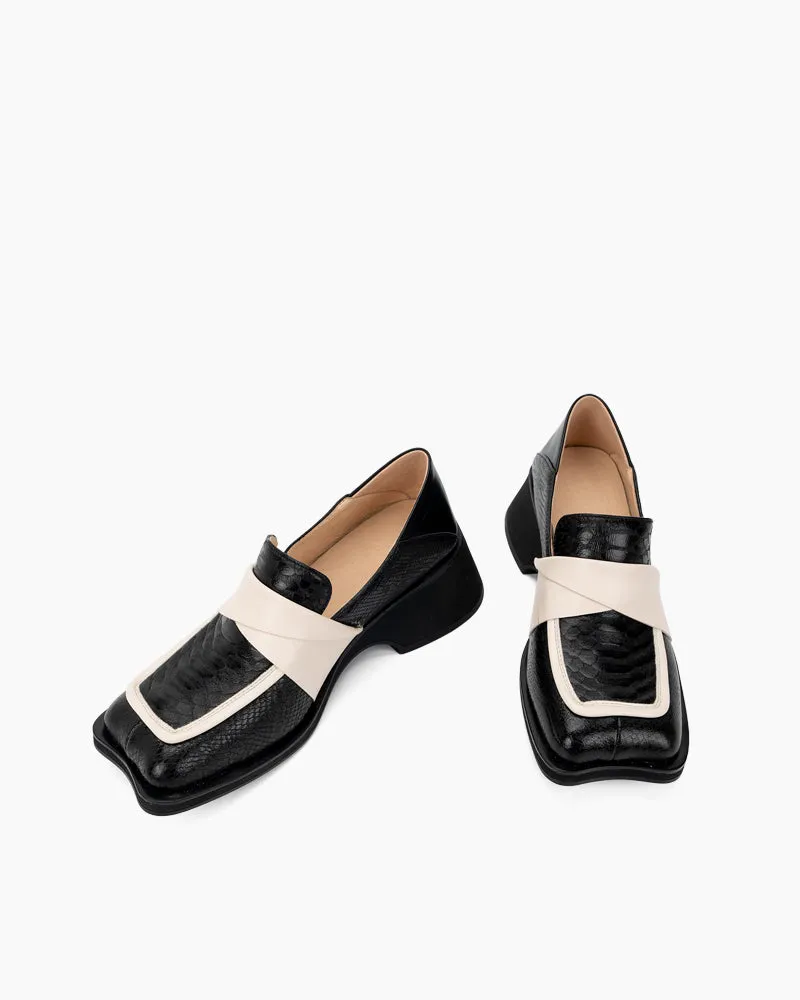 Irregular Square Toe Thick Heeled Retro Loafers