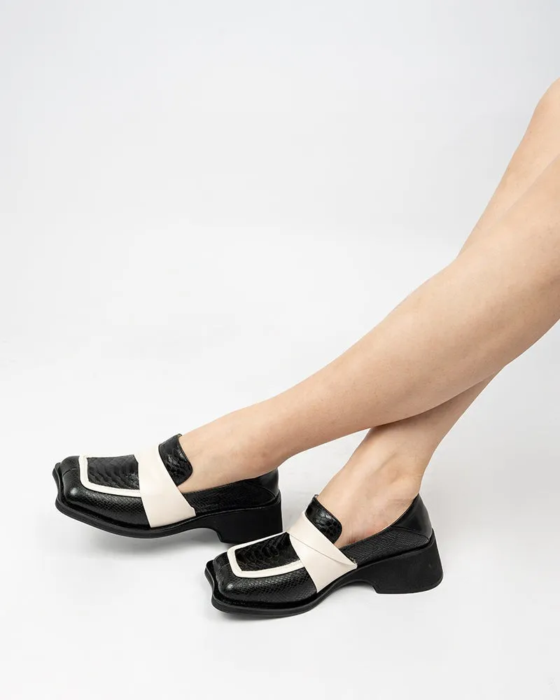 Irregular Square Toe Thick Heeled Retro Loafers