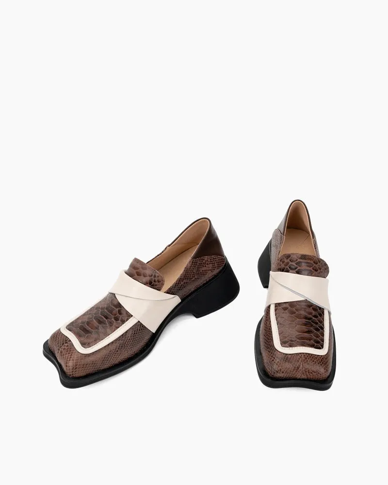 Irregular Square Toe Thick Heeled Retro Loafers