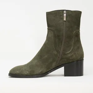 Jane Galland Khaki Suede Heeled Ankle Boots