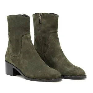 Jane Galland Khaki Suede Heeled Ankle Boots