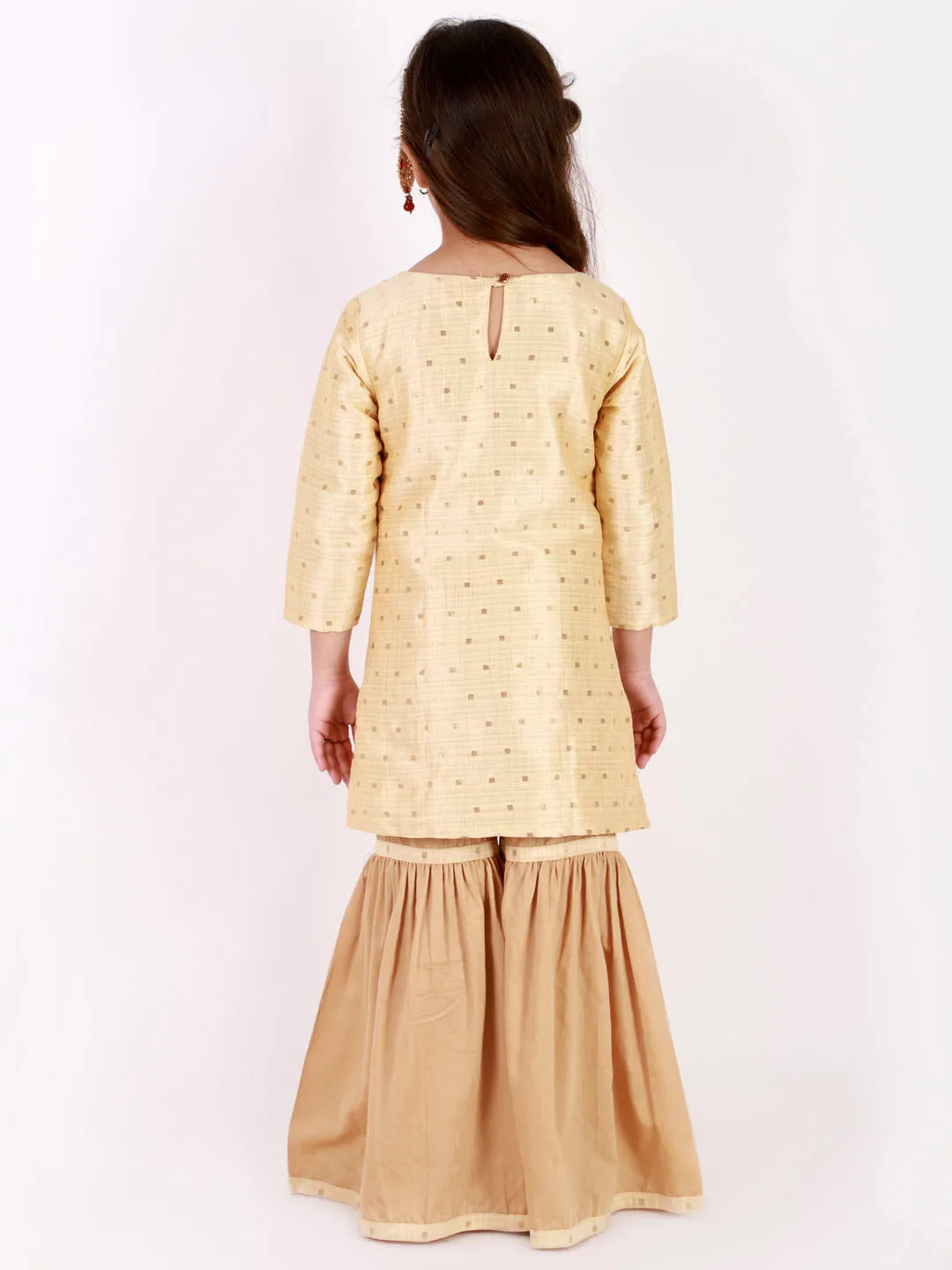 Jashvi Girls' Gold Zari Kurta And Rose Gold Sharara Set