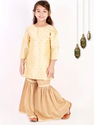 Jashvi Girls' Gold Zari Kurta And Rose Gold Sharara Set