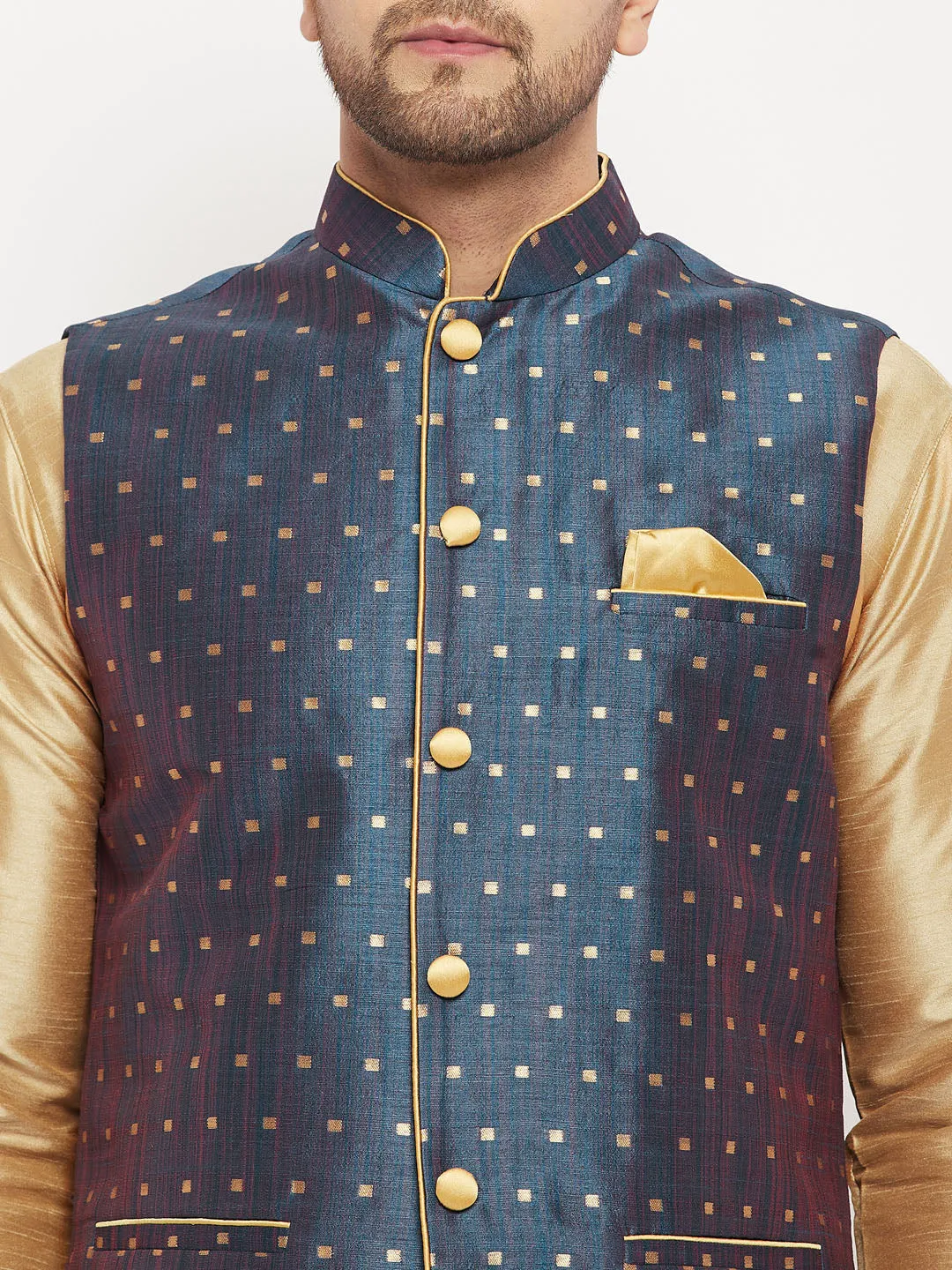 Jashvi Men's Blue Zari Weaved Jacket