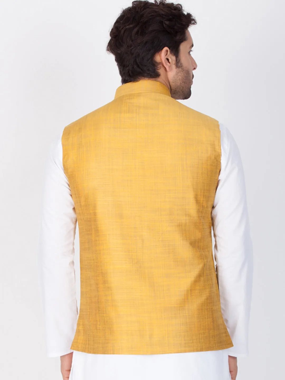 Jashvi Men's Gold Cotton Blend Ethnic Jacket