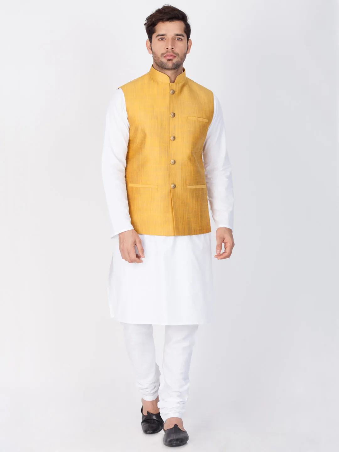 Jashvi Men's Gold Cotton Blend Ethnic Jacket