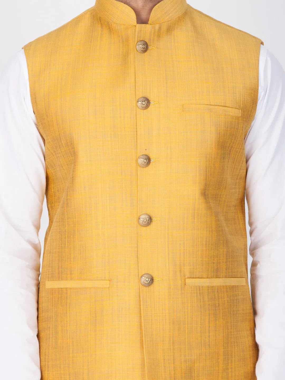 Jashvi Men's Gold Cotton Blend Ethnic Jacket