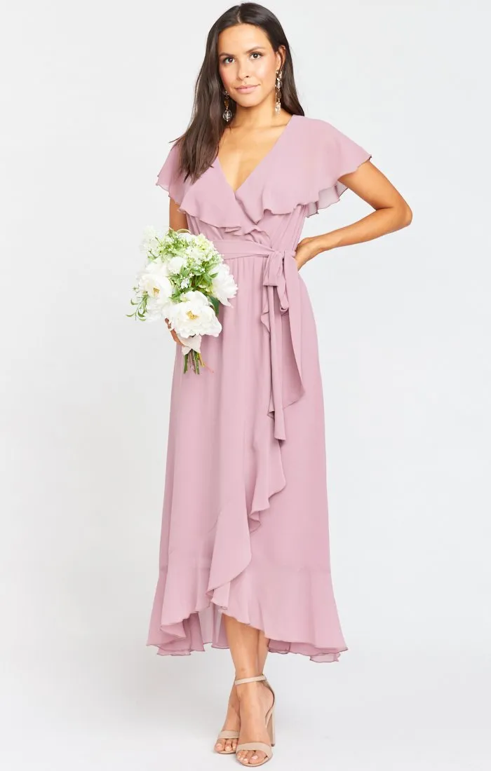 Jess Ruffle Midi Dress ~ Antique Rose Chiffon