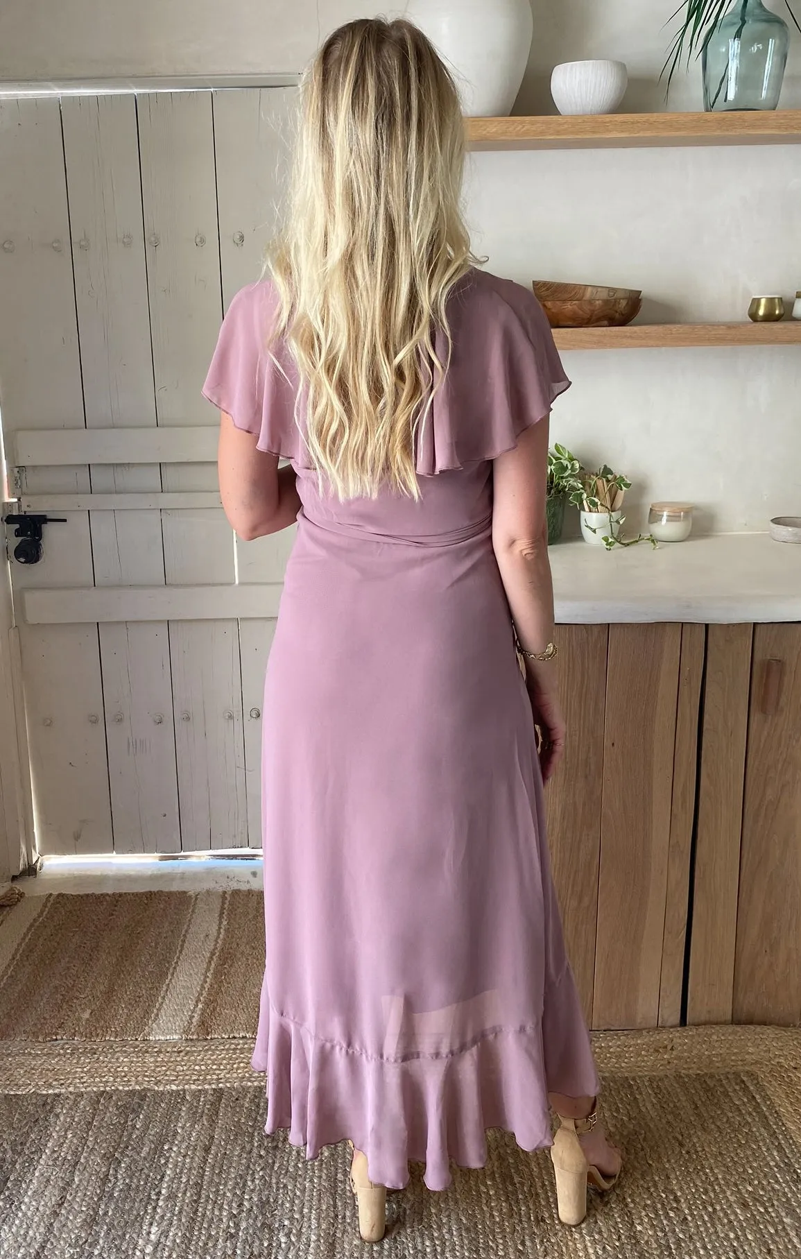 Jess Ruffle Midi Dress ~ Antique Rose Chiffon