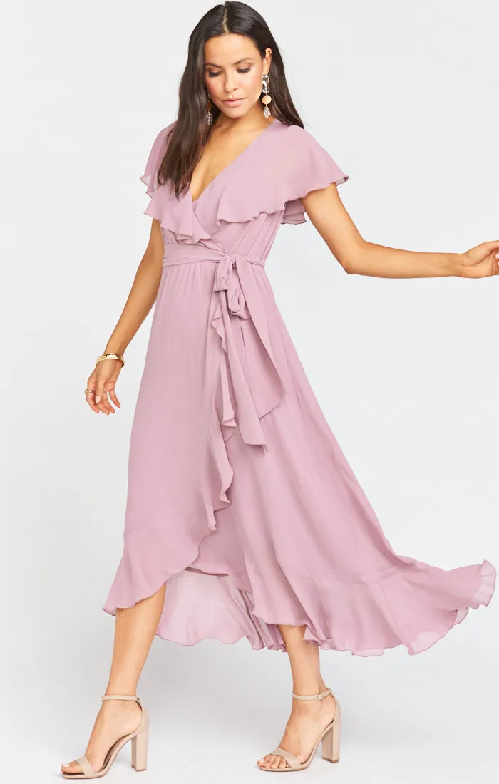 Jess Ruffle Midi Dress ~ Antique Rose Chiffon