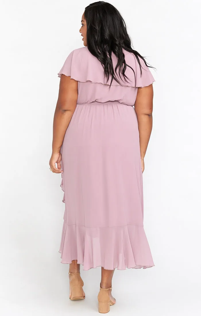 Jess Ruffle Midi Dress ~ Antique Rose Chiffon