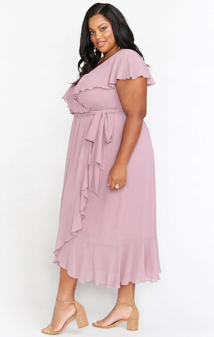 Jess Ruffle Midi Dress ~ Antique Rose Chiffon