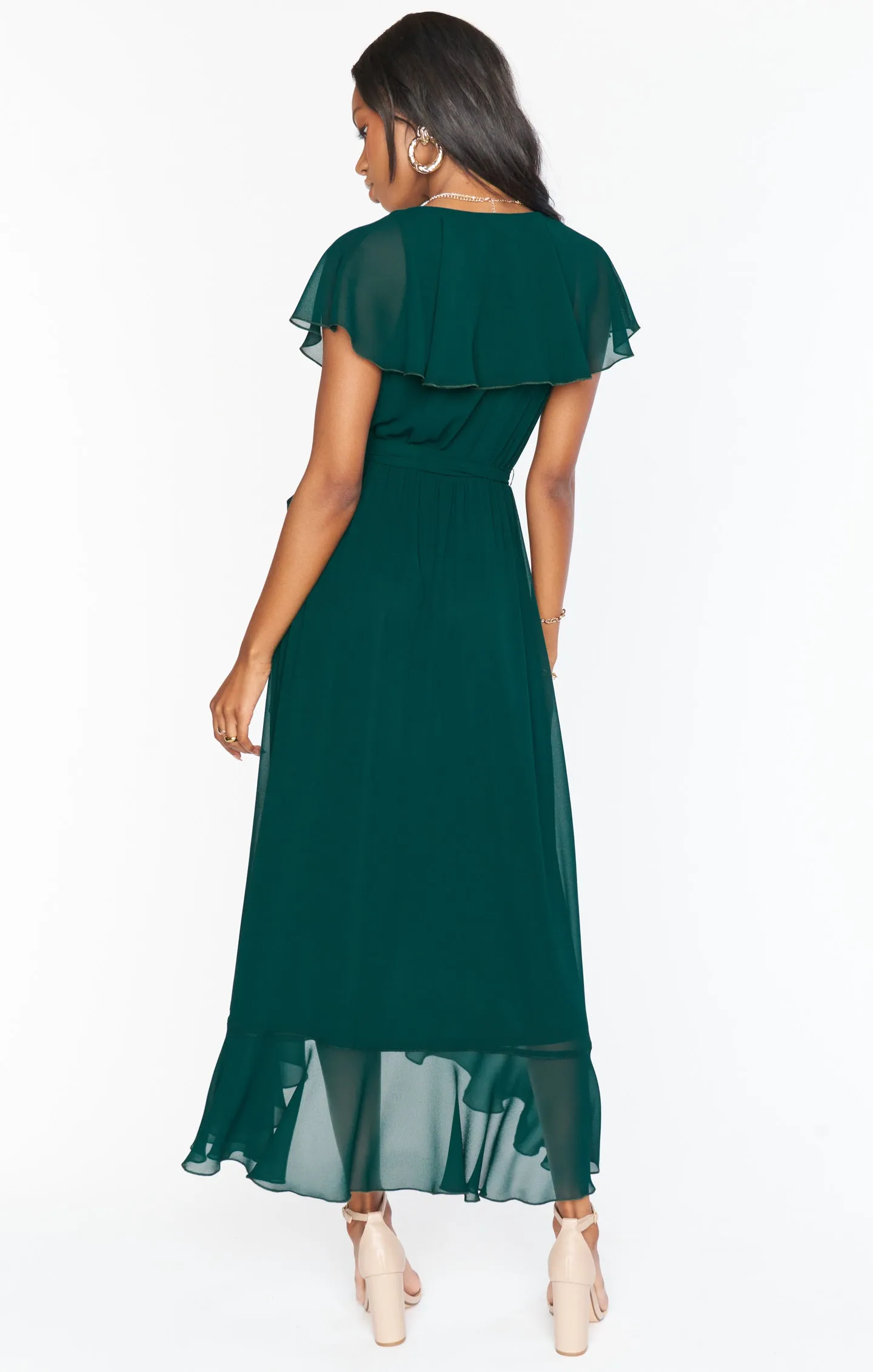 Jess Ruffle Midi Dress ~ Emerald Chiffon