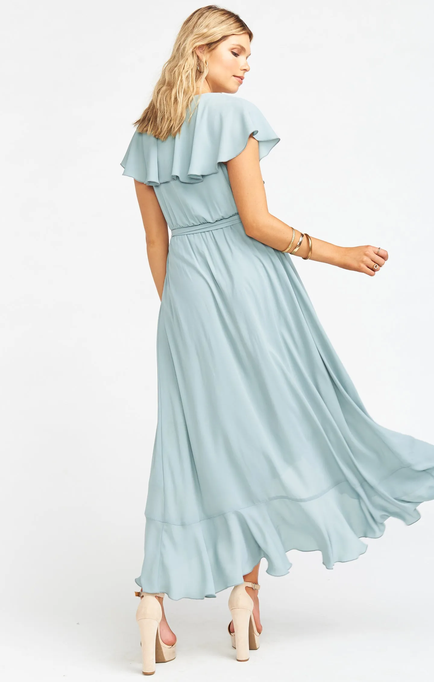 Jess Ruffle Midi Dress ~ Silver Sage Crisp