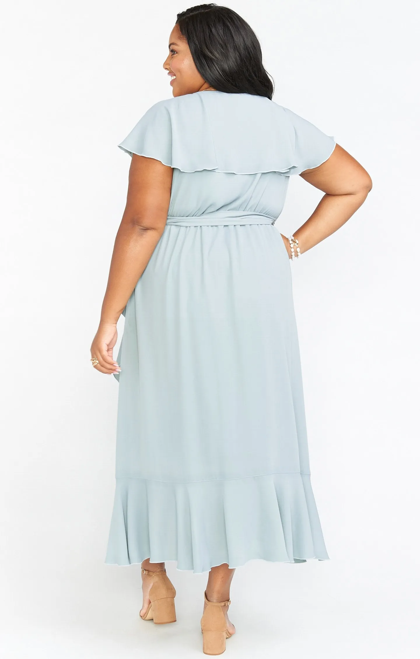 Jess Ruffle Midi Dress ~ Silver Sage Crisp