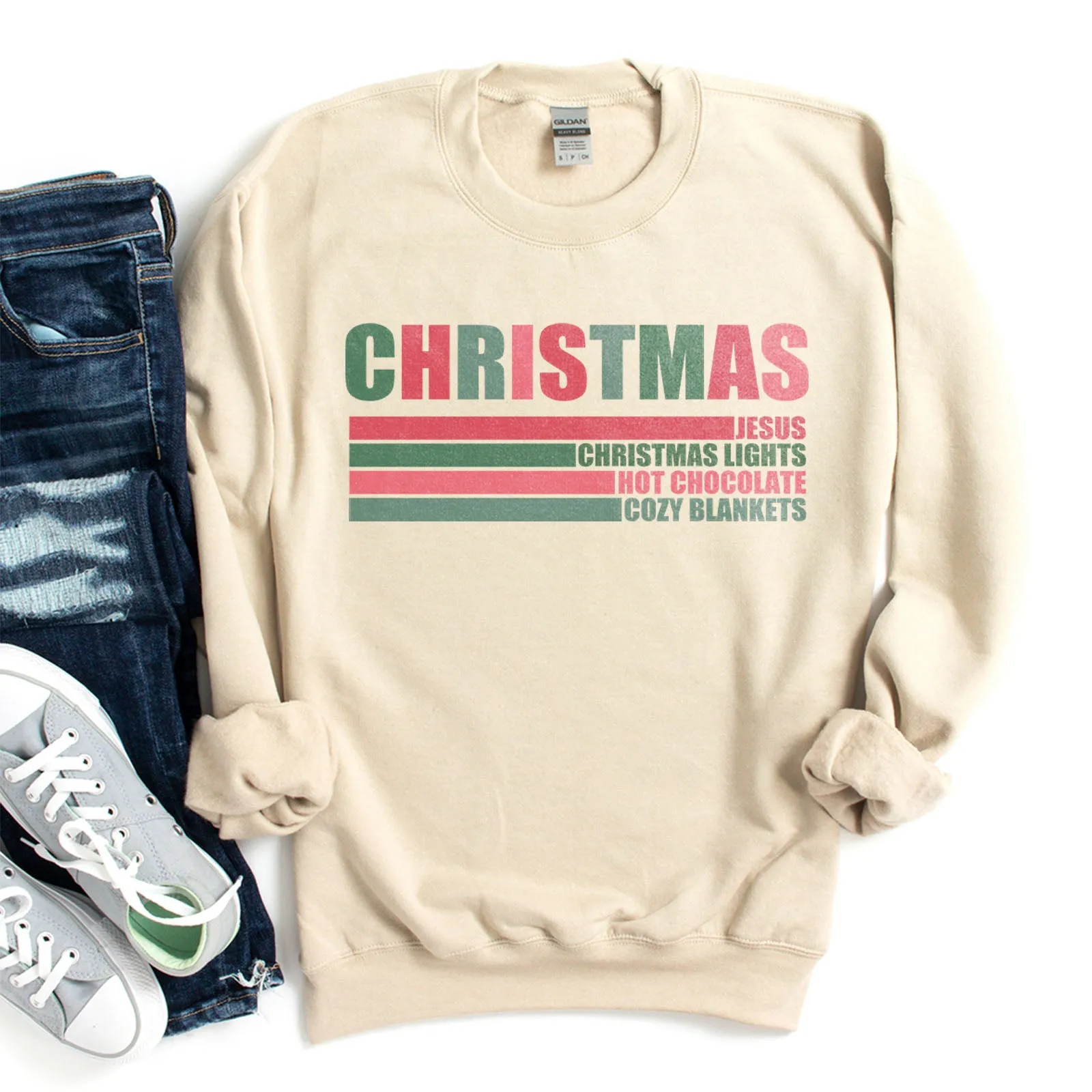 Jesus, Christmas Lights, Hot chocolate, Cozy blankets Sweatshirt