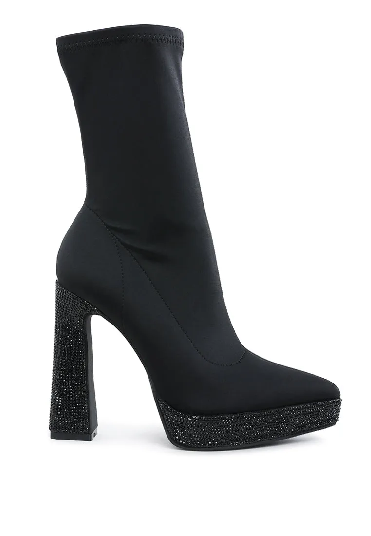 Kasuti Lycra Rhinestone Detail Ankle Boots