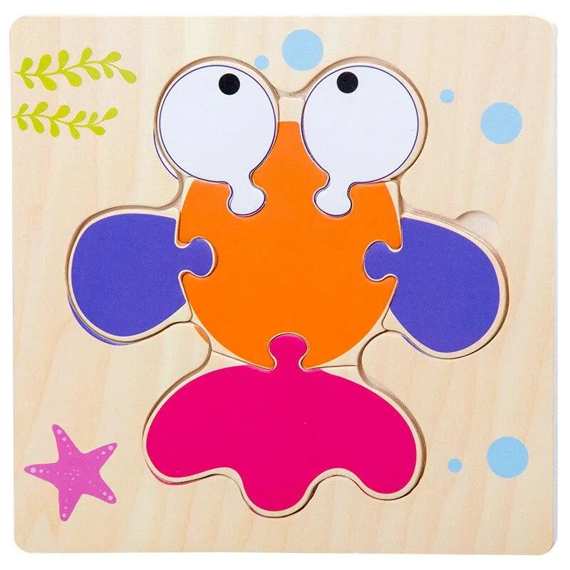 Kids Wooden 3D Puzzle  Toy Early Education Cartoon Animal Learning Jigsaw Puzzle Wood Toy For Children 2 to 4 Year old