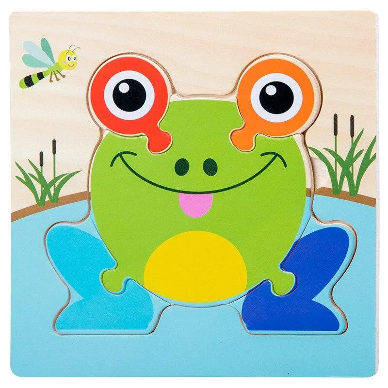 Kids Wooden 3D Puzzle  Toy Early Education Cartoon Animal Learning Jigsaw Puzzle Wood Toy For Children 2 to 4 Year old