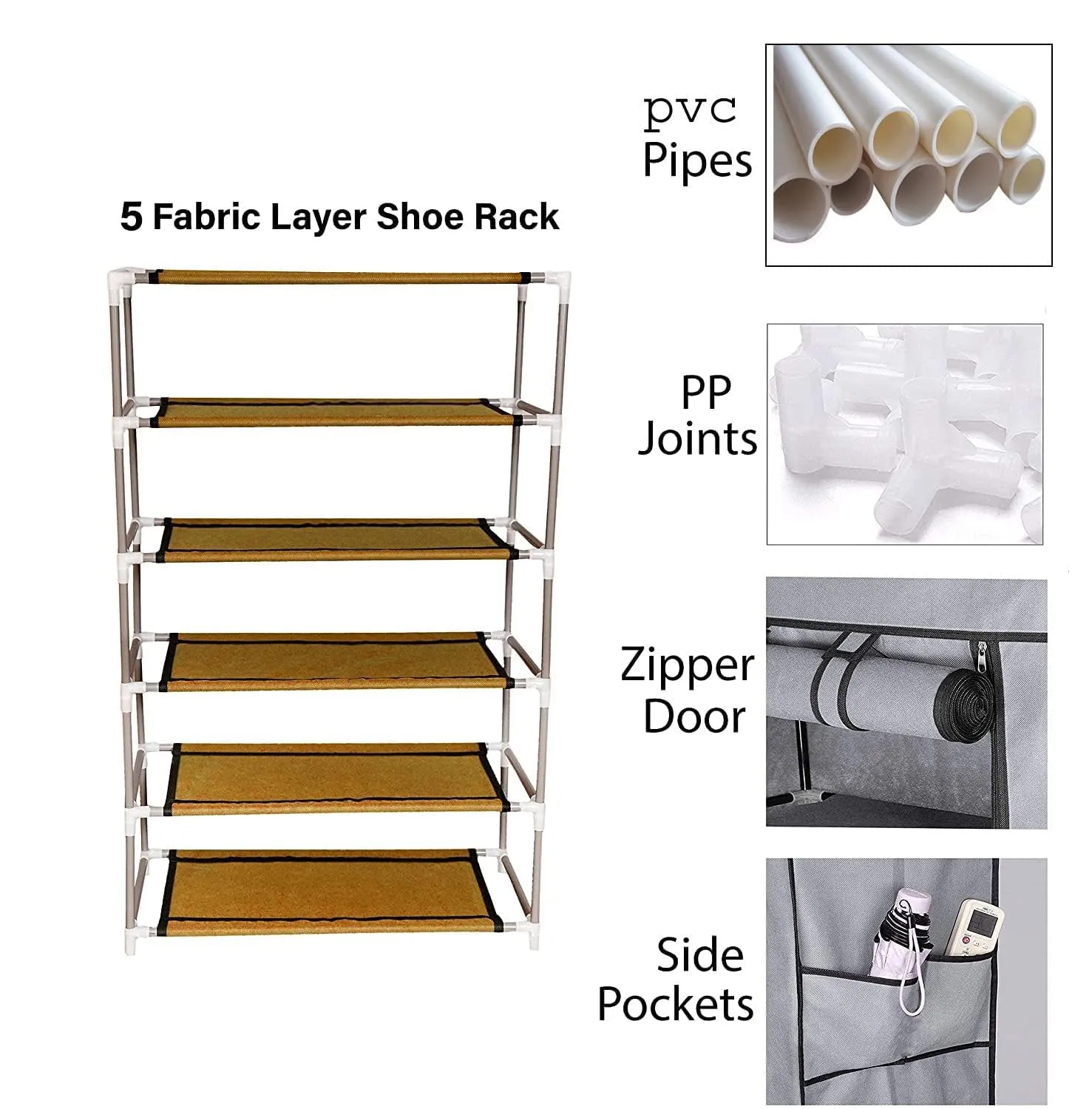 Kuber Industries Shoe Rack|Non-Woven 4 Shelves Shelf|Foldable Storage Rack Organizer for Shoe, Books-Pack of 2 (Black)