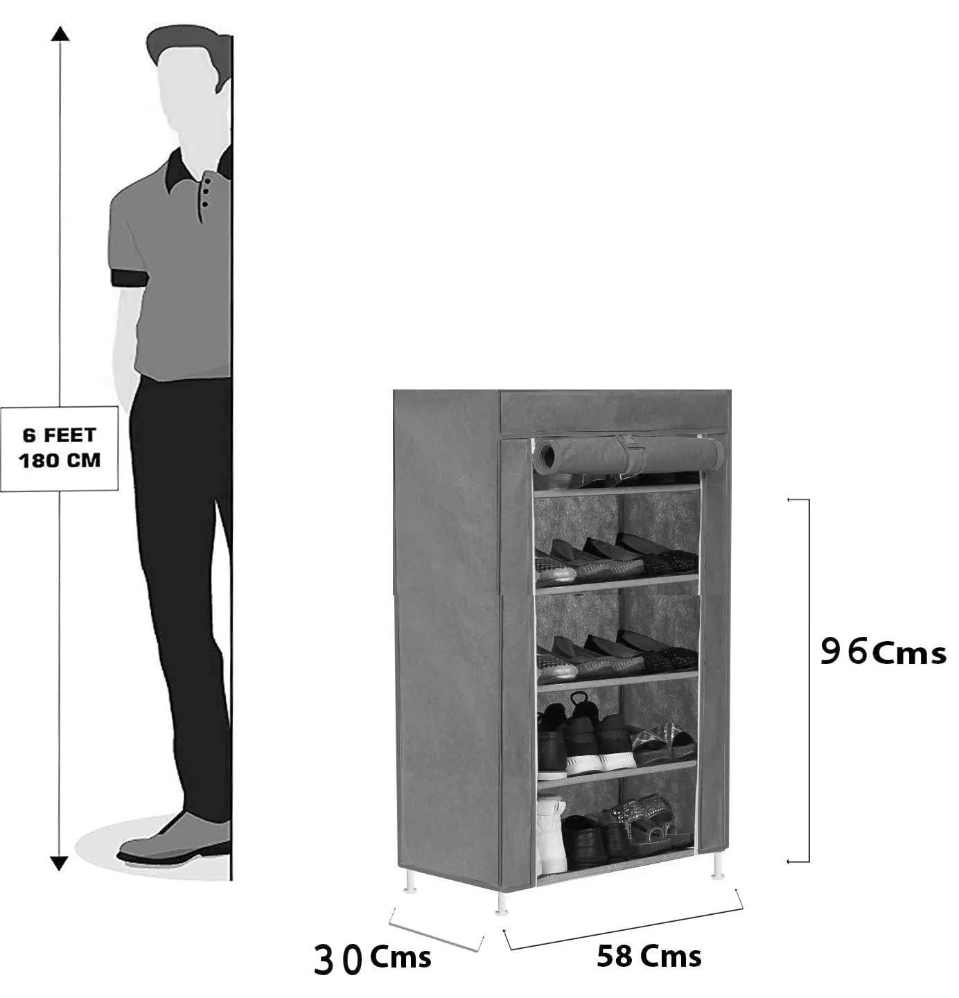 Kuber Industries Shoe Rack|Non-Woven 4 Shelves Shelf|Foldable Storage Rack Organizer for Shoe, Books-Pack of 2 (Grey)