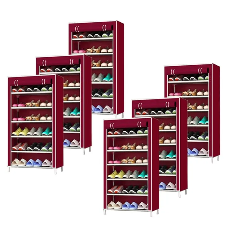 Kuber Industries Shoe Rack|Non-Woven 6 Shelves Shelf|Foldable Storage Rack Organizer for Shoe, Books-Pack of 6 (Maroon)