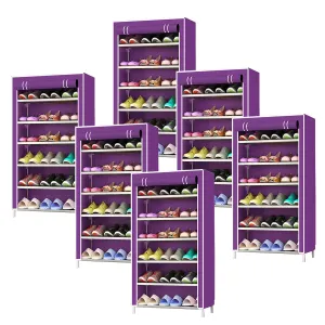 Kuber Industries Shoe Rack|Non-Woven 6 Shelves Shelf|Foldable Storage Rack Organizer for Shoe, Books-Pack of 6 (Purple)