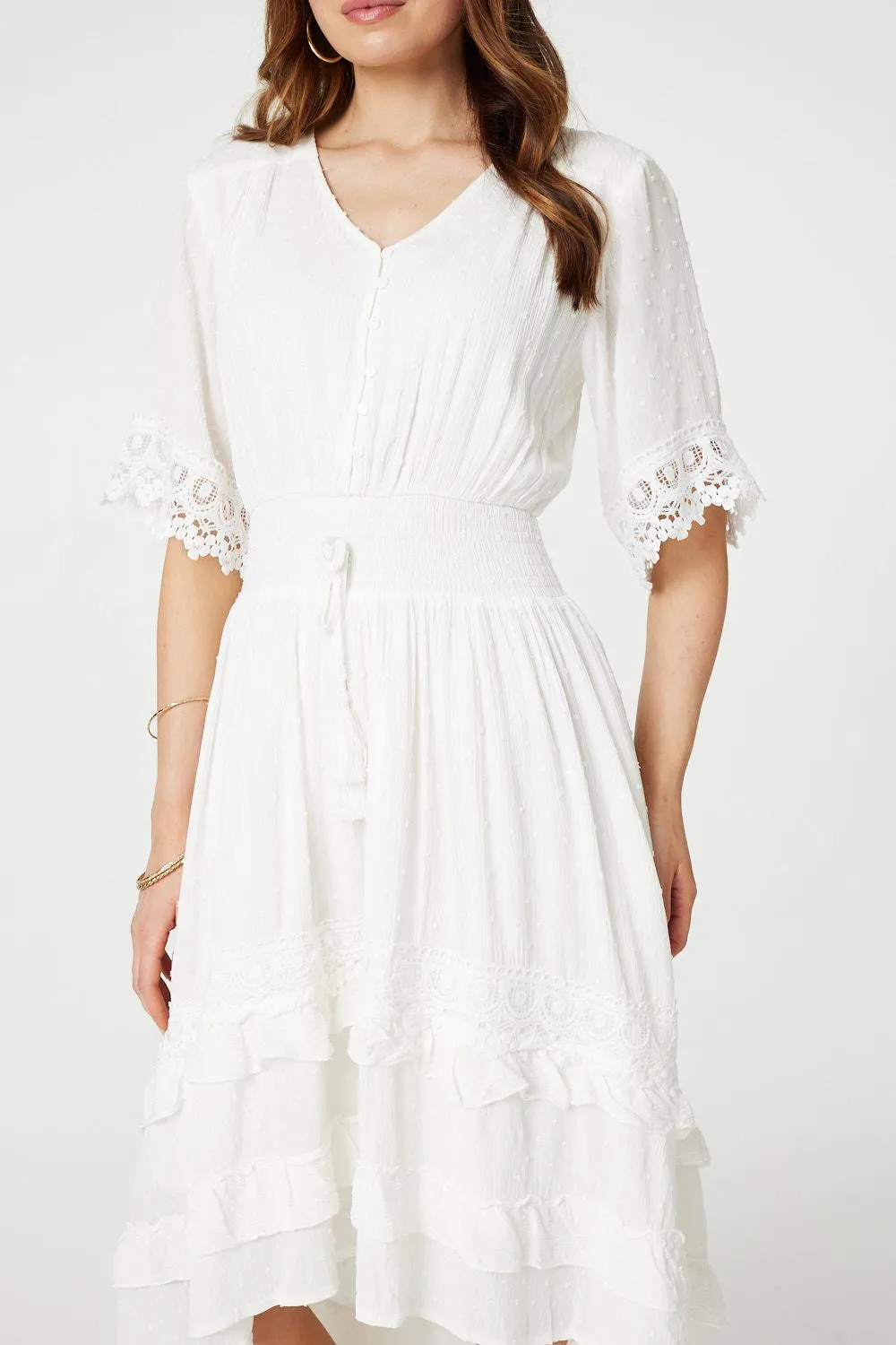 Lace Trim 3/4 Sleeve High Low Sundress