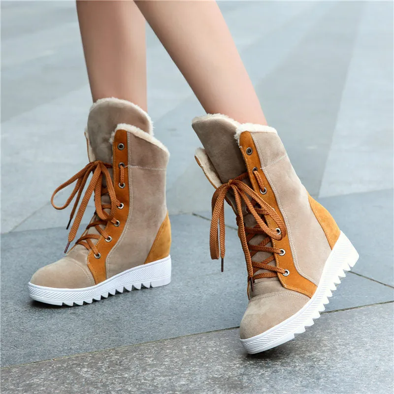 lace up Add Warm Fur winter snow Boots