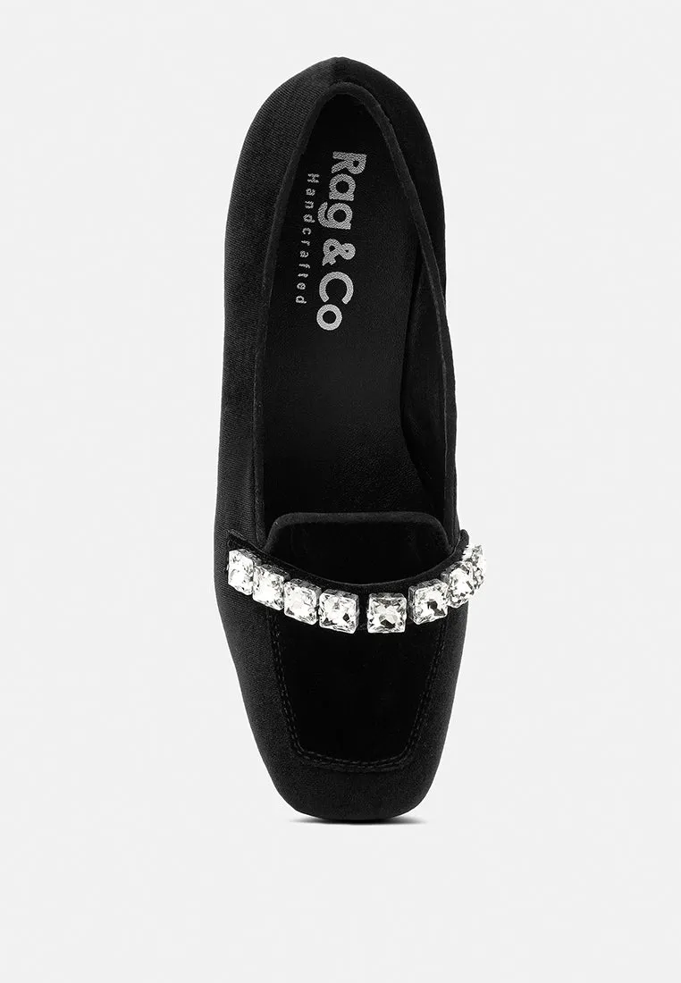 LAMINGTON Diamante Embellished Velvet Loafers in Black