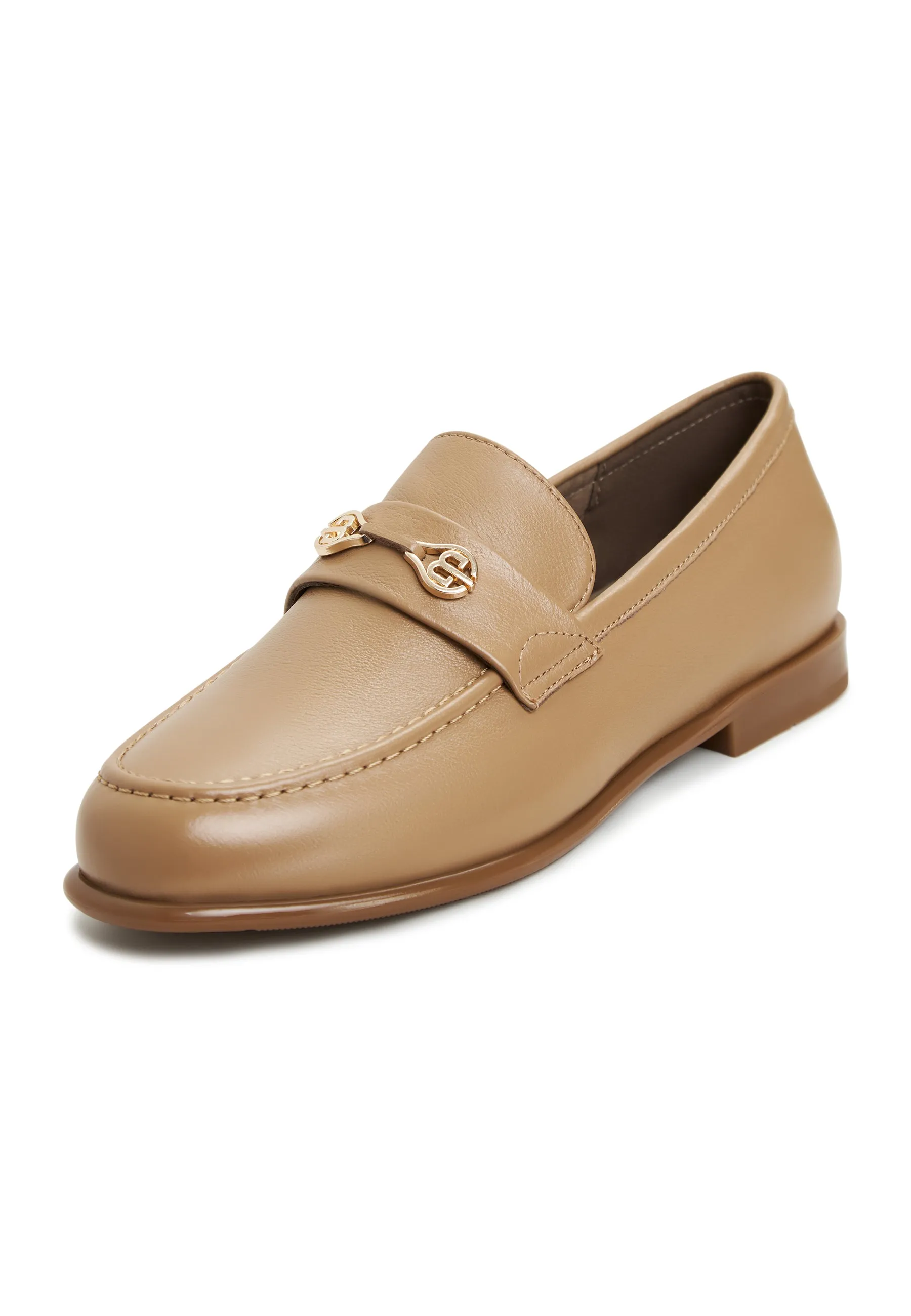 Leather Block Heeled Loafers Abigail - Beige