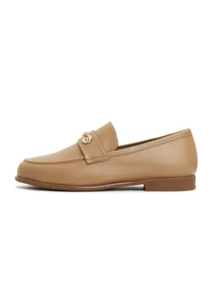 Leather Block Heeled Loafers Abigail - Beige