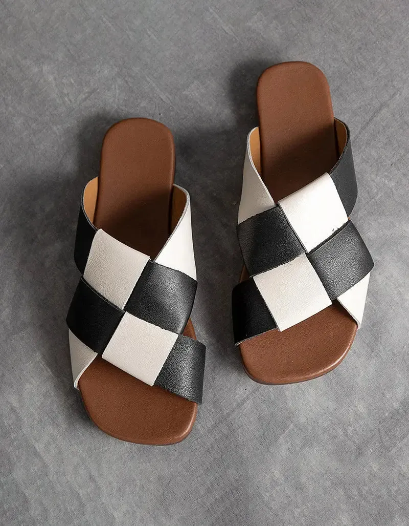 Leather Sole Woven Slippers