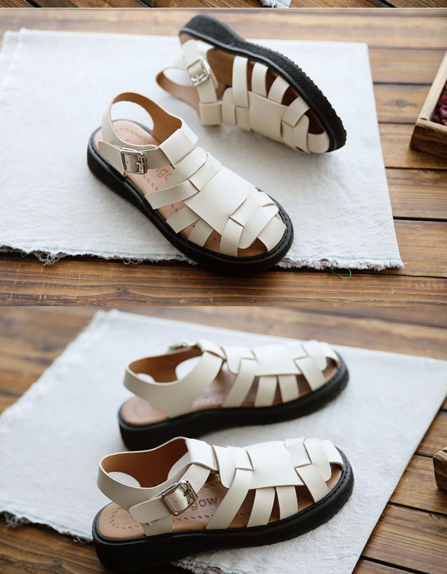 Leather Woven Fisherman Sandals Slingback