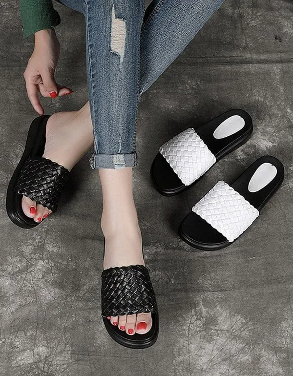 Leather Woven Non-slip Summer Beach Slippers