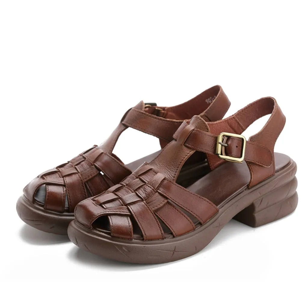 Leather Woven T-strap Fisherman Sandals Slingback