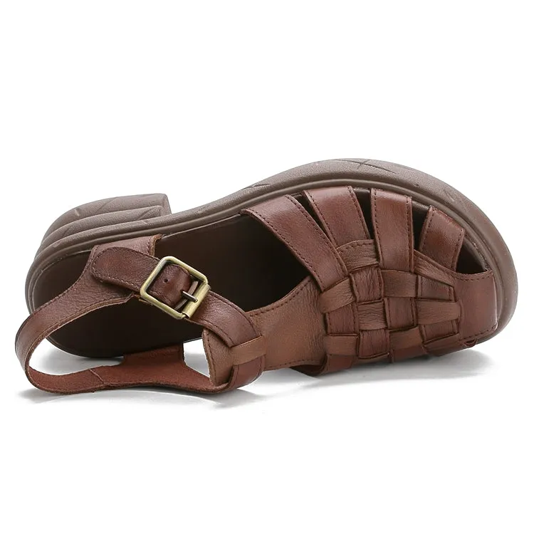 Leather Woven T-strap Fisherman Sandals Slingback