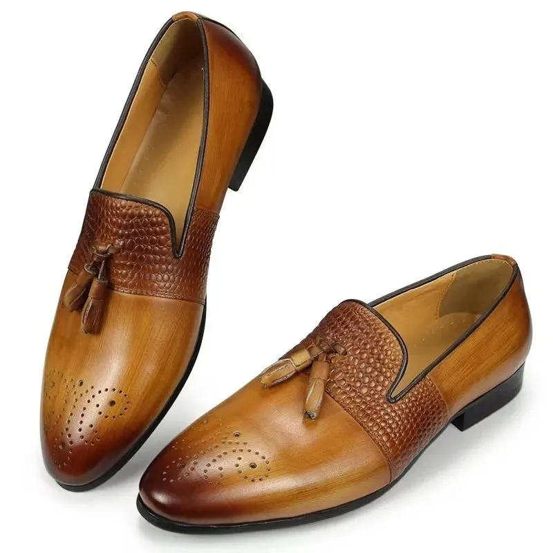 LeatherLuxe Croc Pattern Luxury Slip On Loafers