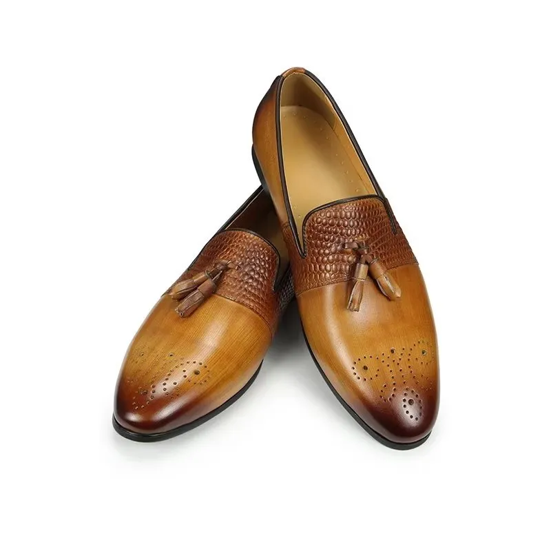 LeatherLuxe Croc Pattern Luxury Slip On Loafers