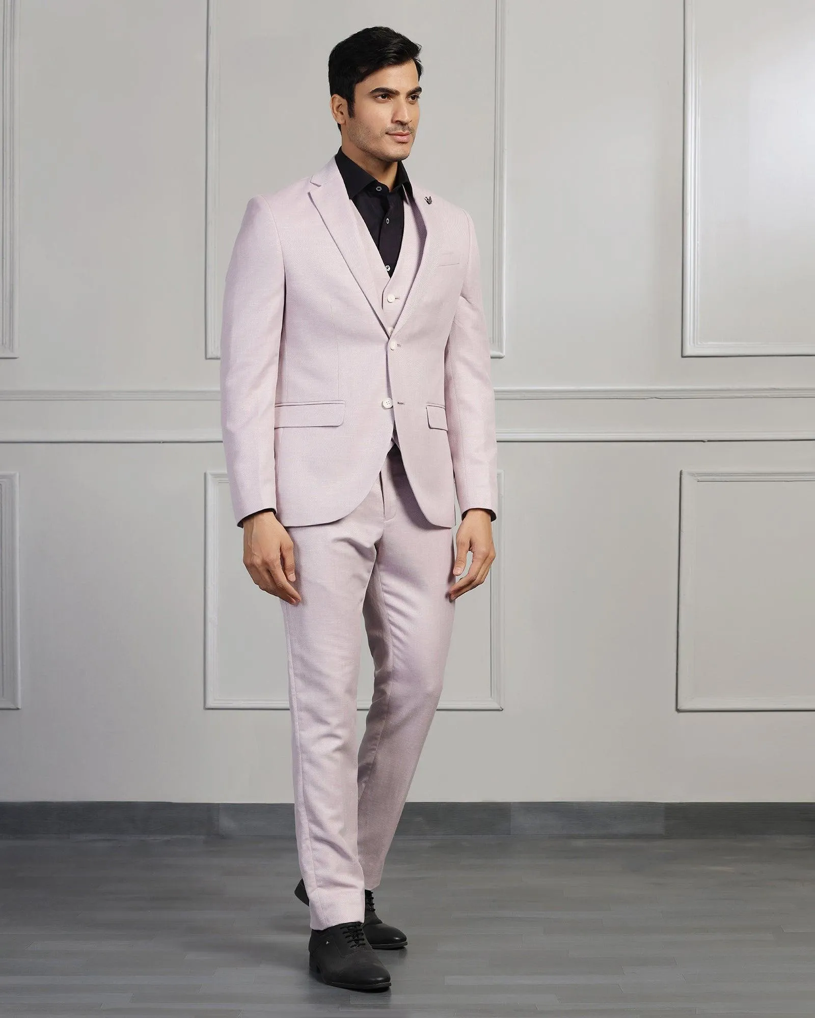 Linen Three Piece Lavender Textured Formal Suit - Mineral