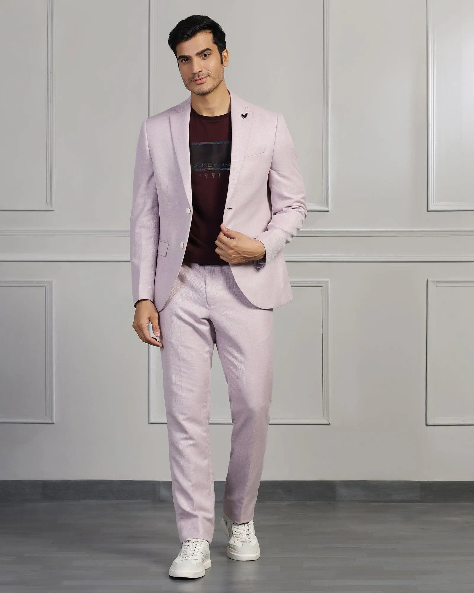 Linen Three Piece Lavender Textured Formal Suit - Mineral