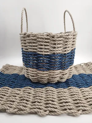 Lobster Rope Mat and Basket matching set Tan and Navy Blue