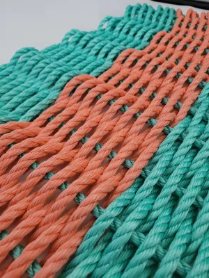 Lobster Rope Mat, Teal and Coral Orange