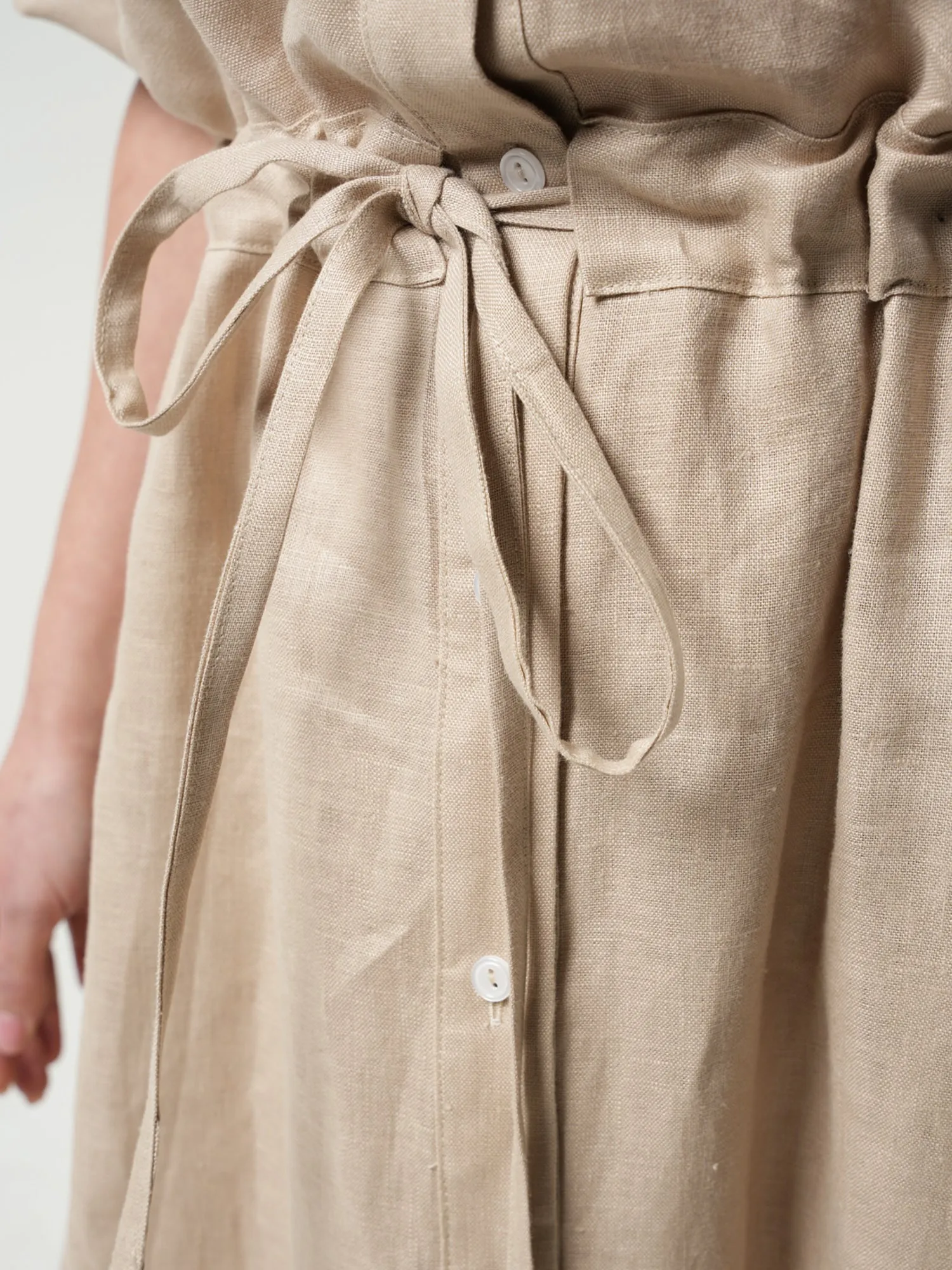 Long Linen Shirt Dress In Beige