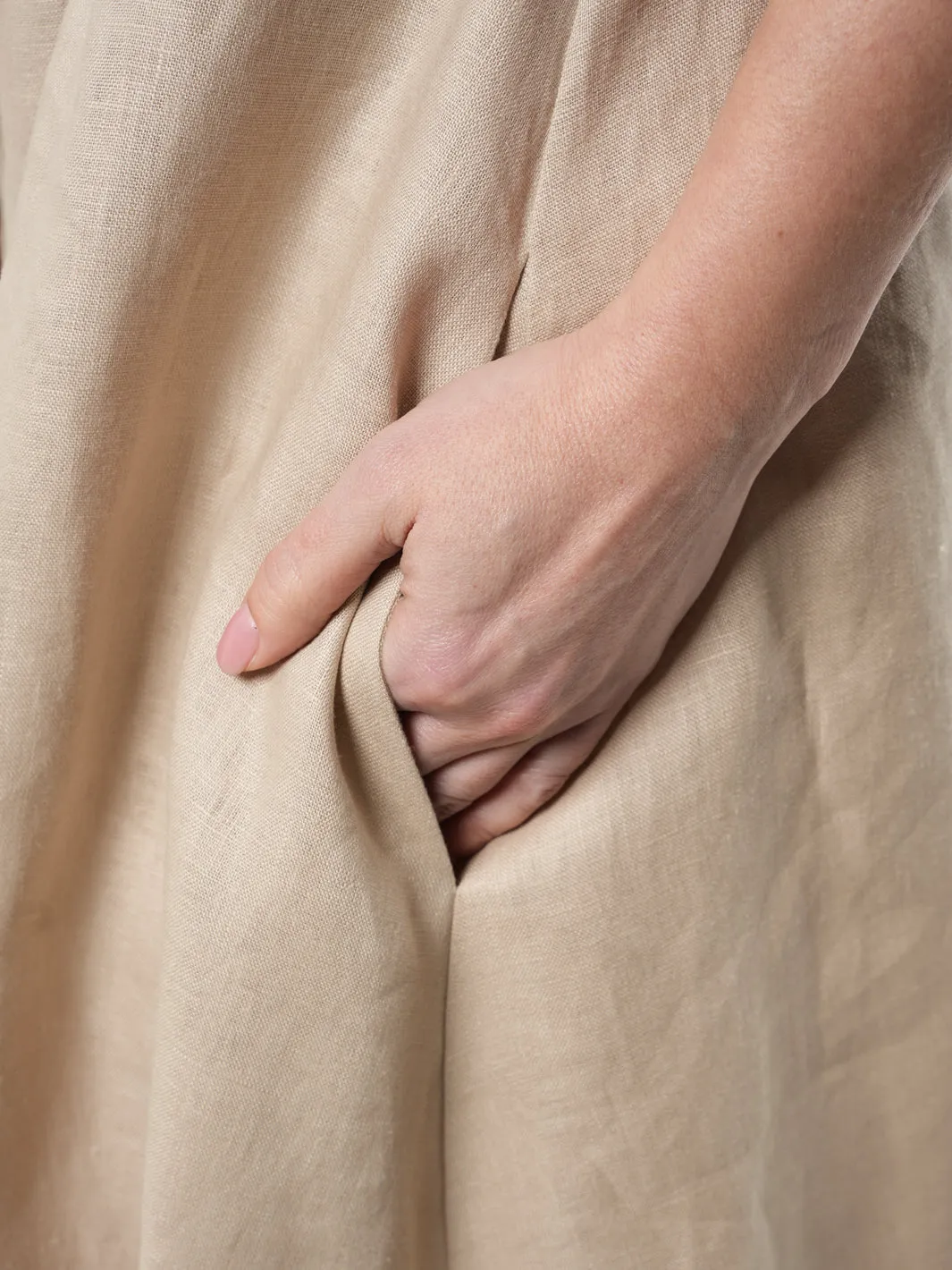 Long Linen Shirt Dress In Beige