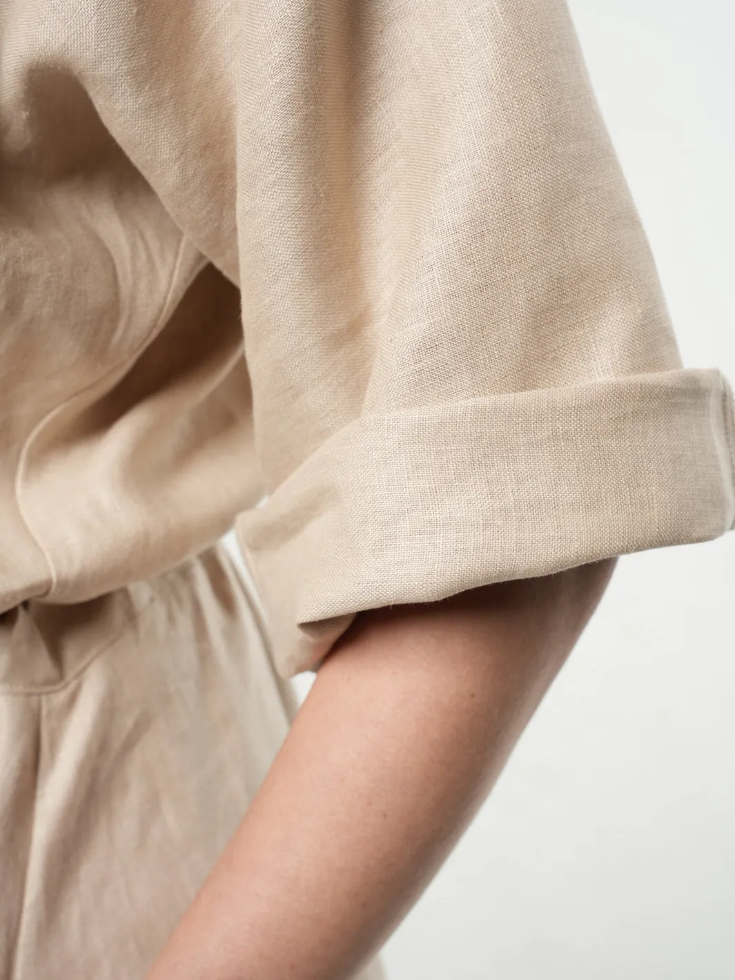 Long Linen Shirt Dress In Beige